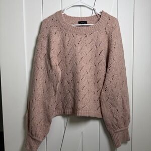 J.Crew Pointelle Crewneck Sweater Womens XL Pale Pink Wool Blend Open Knit Cozy